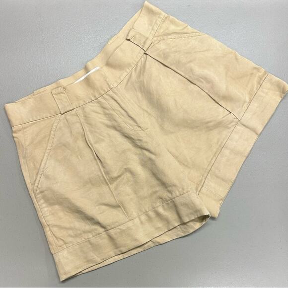 Diane Von Furstenberg Khaki Tan Cream Shorts Pockets Silk Cotton Linen Size 4
